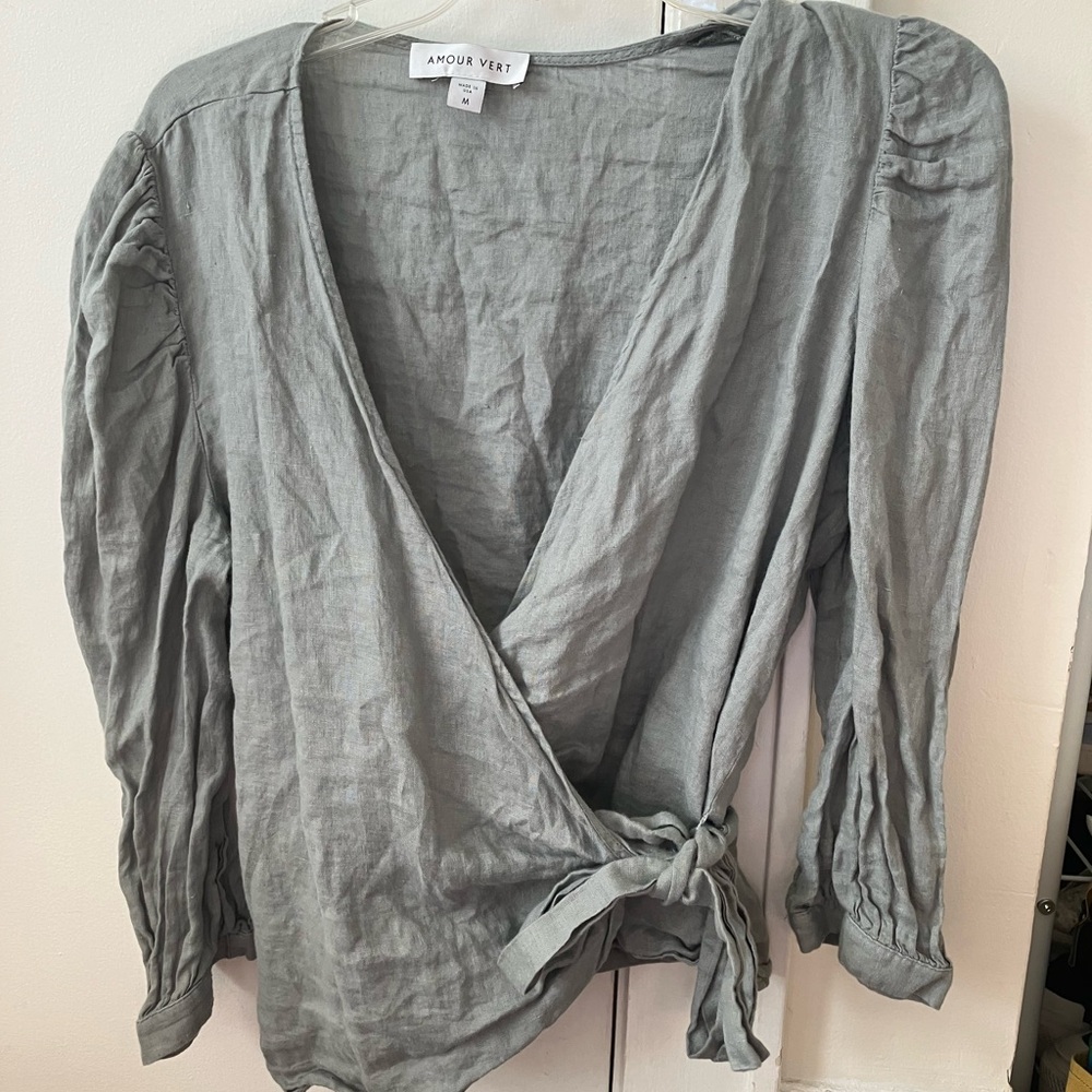 Amour Vert Linette Linen Wrap Top
